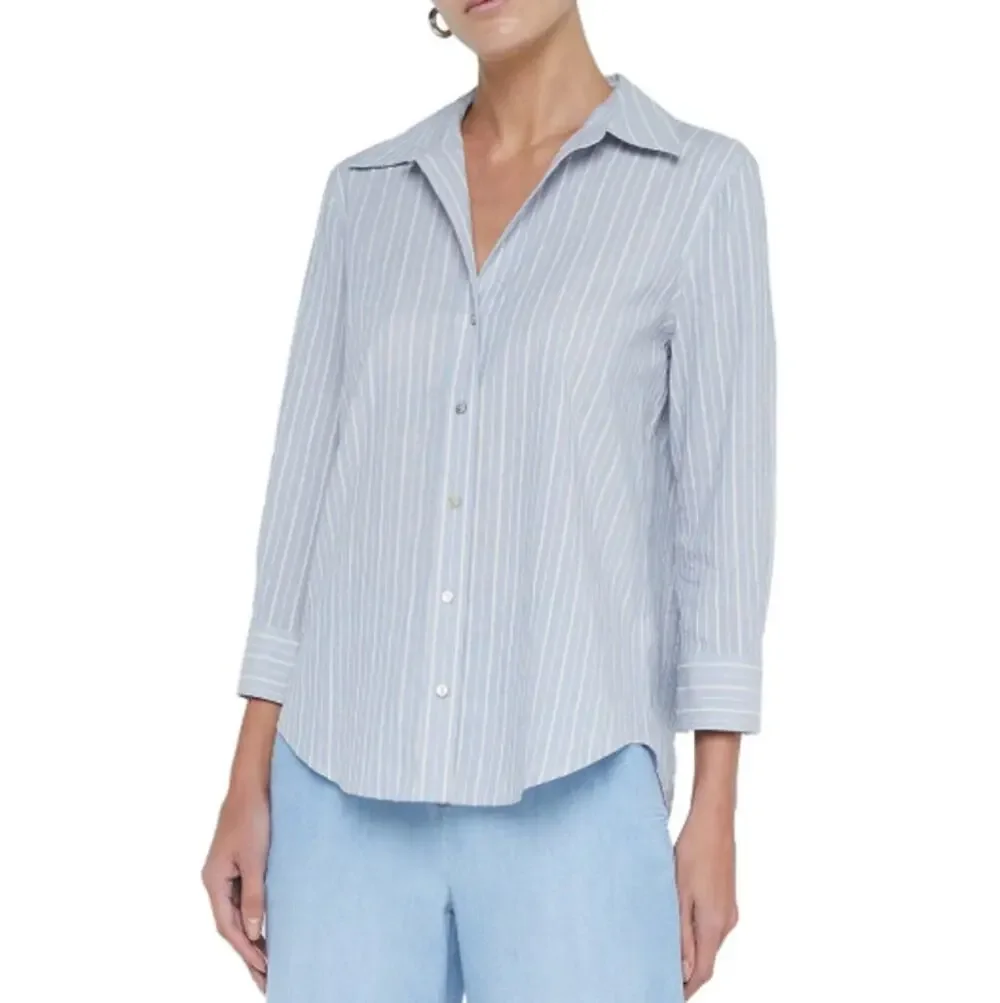 L'Agence Women's Light Blue/Bone Stripe Daniella Shirt Size XL